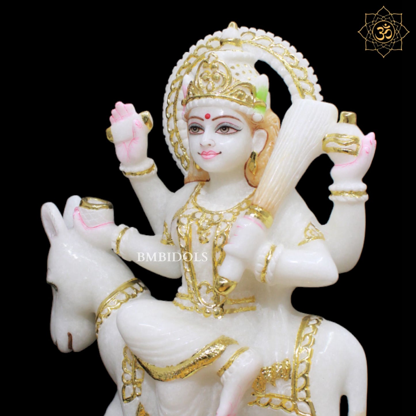 Sheetala Mata Marble Murti sitting on the Animal in Makrana Marble