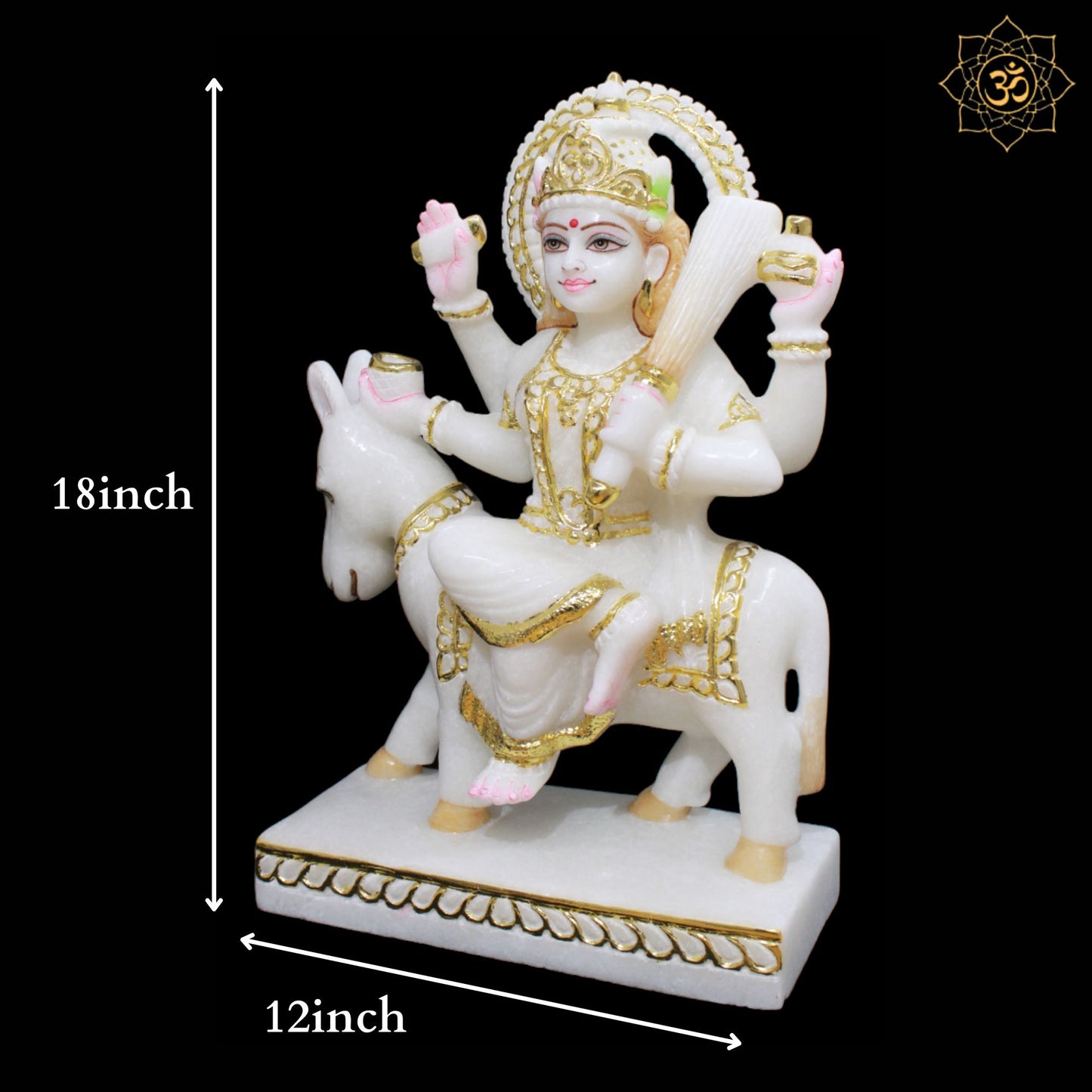 Sheetala Mata Marble Murti sitting on the Animal in Makrana Marble