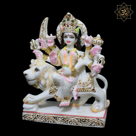9inch Marble Durga Murti for Homes and Temples sitting on Lion