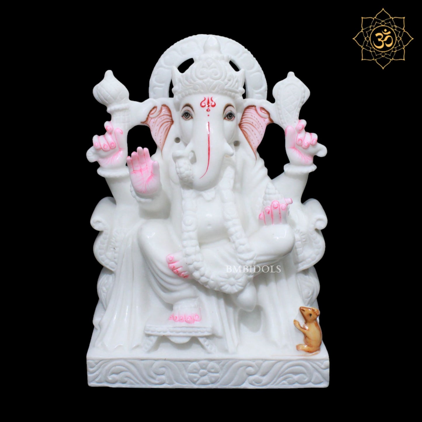 White Ganesh Marble Murti for Home Temples in 1feet Makrana Marble
