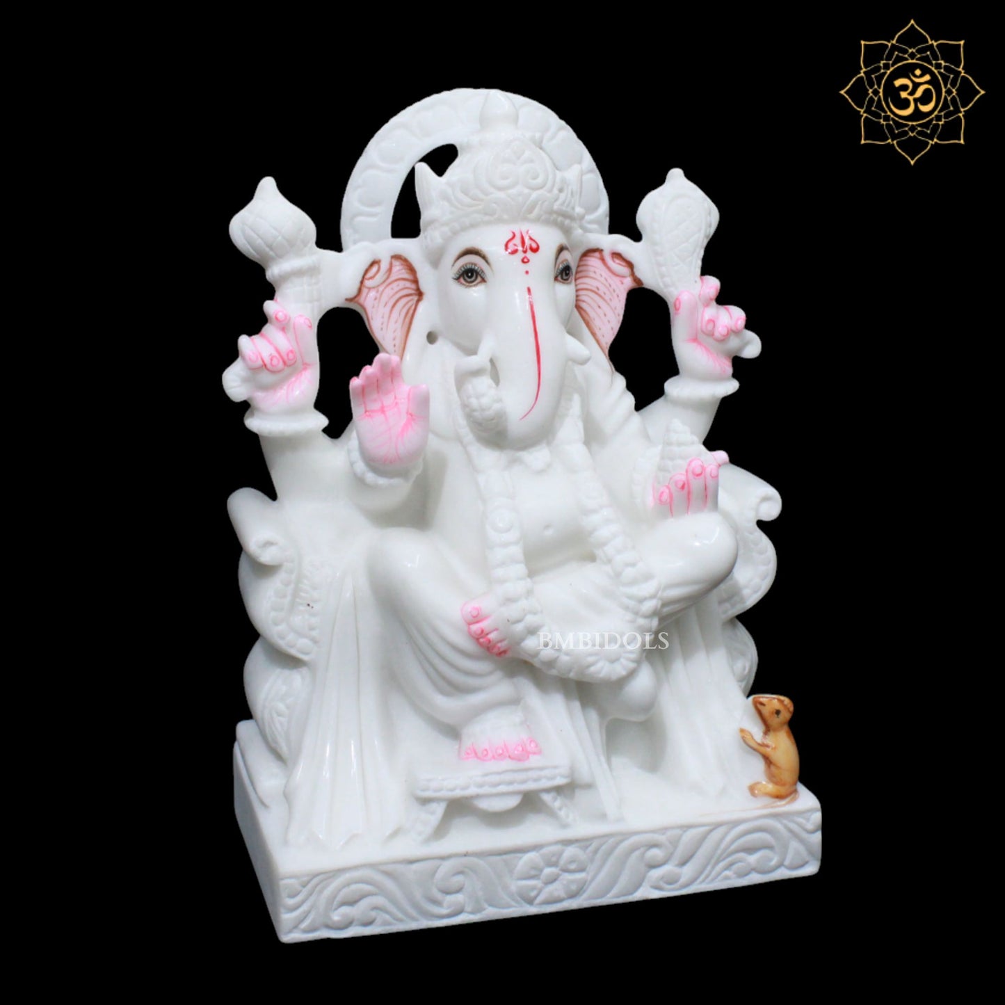 White Ganesh Marble Murti for Home Temples in 1feet Makrana Marble