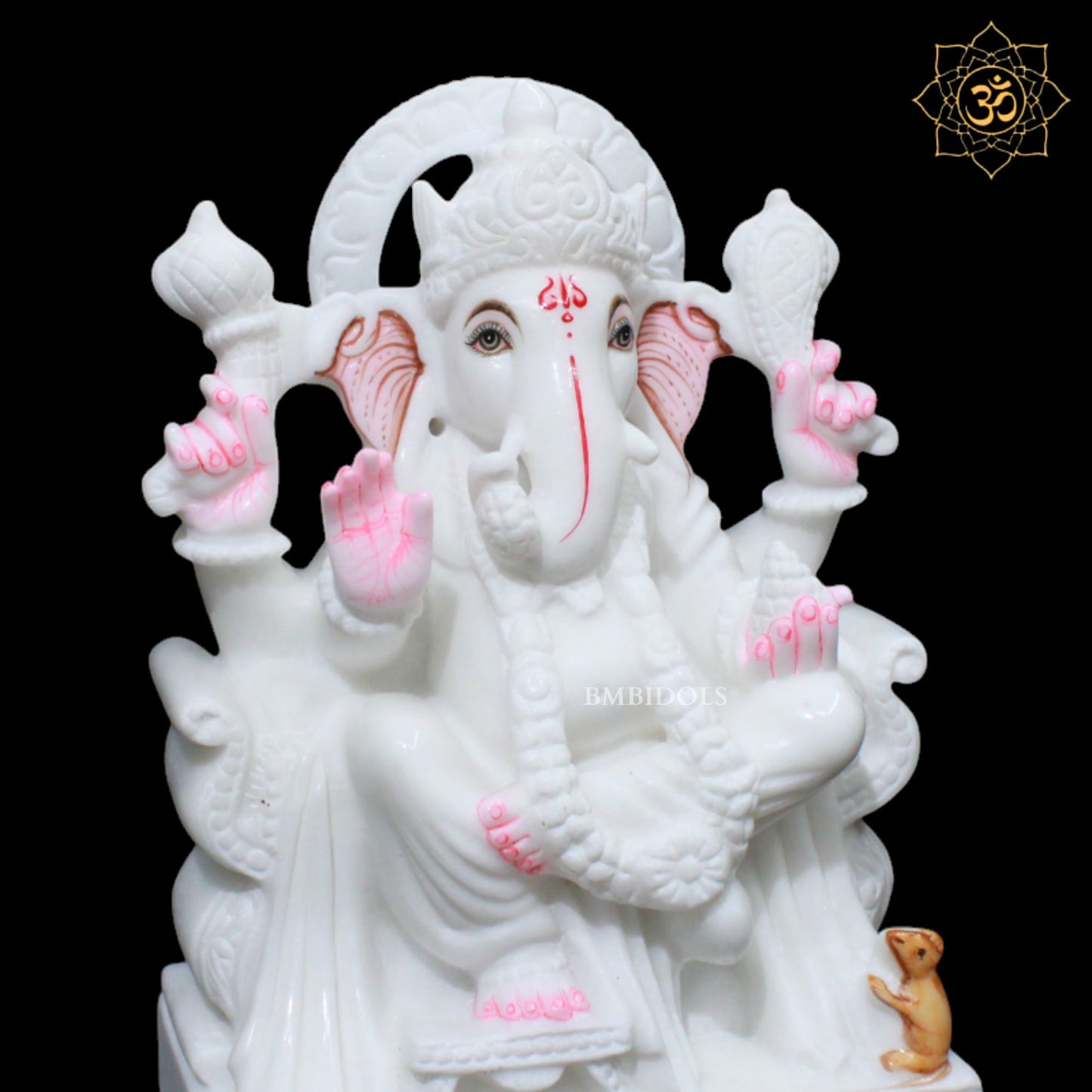 White Ganesh Marble Murti for Home Temples in 1feet Makrana Marble