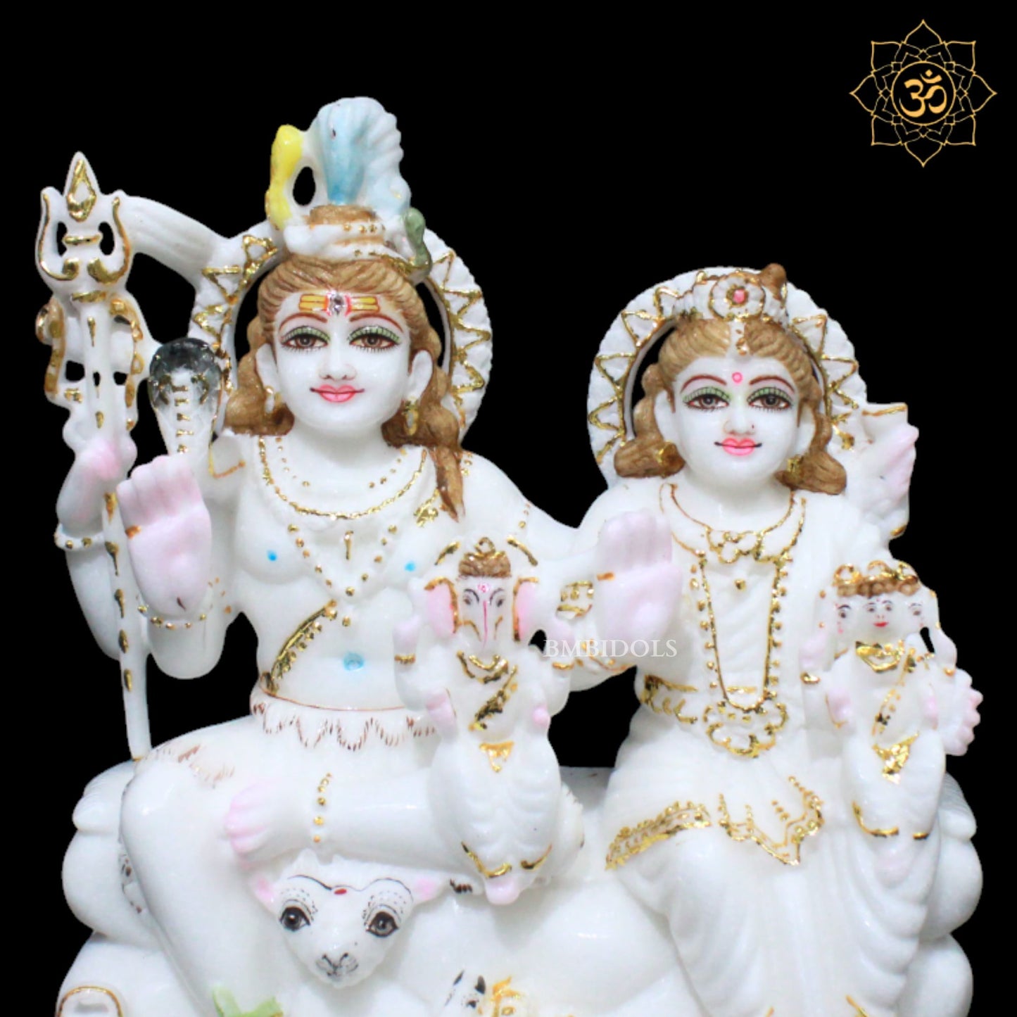 Shiv Parivar Marble Murti for Home Mandirs with Ganesh and Kartikeya