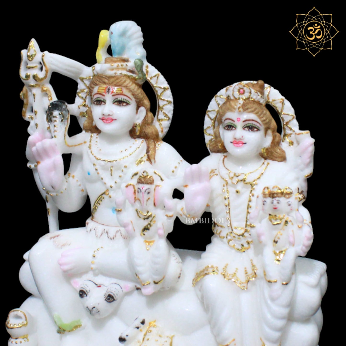 Shiv Parivar Marble Murti for Home Mandirs with Ganesh and Kartikeya