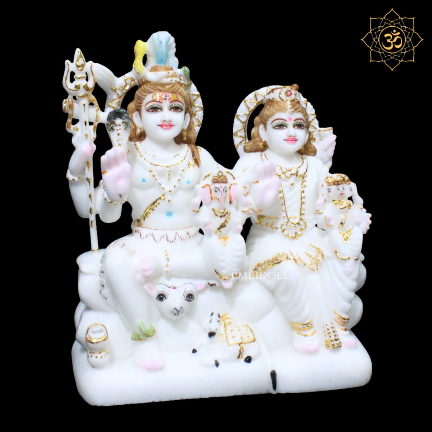 Shiv Parivar Marble Murti for Home Mandirs with Ganesh and Kartikeya