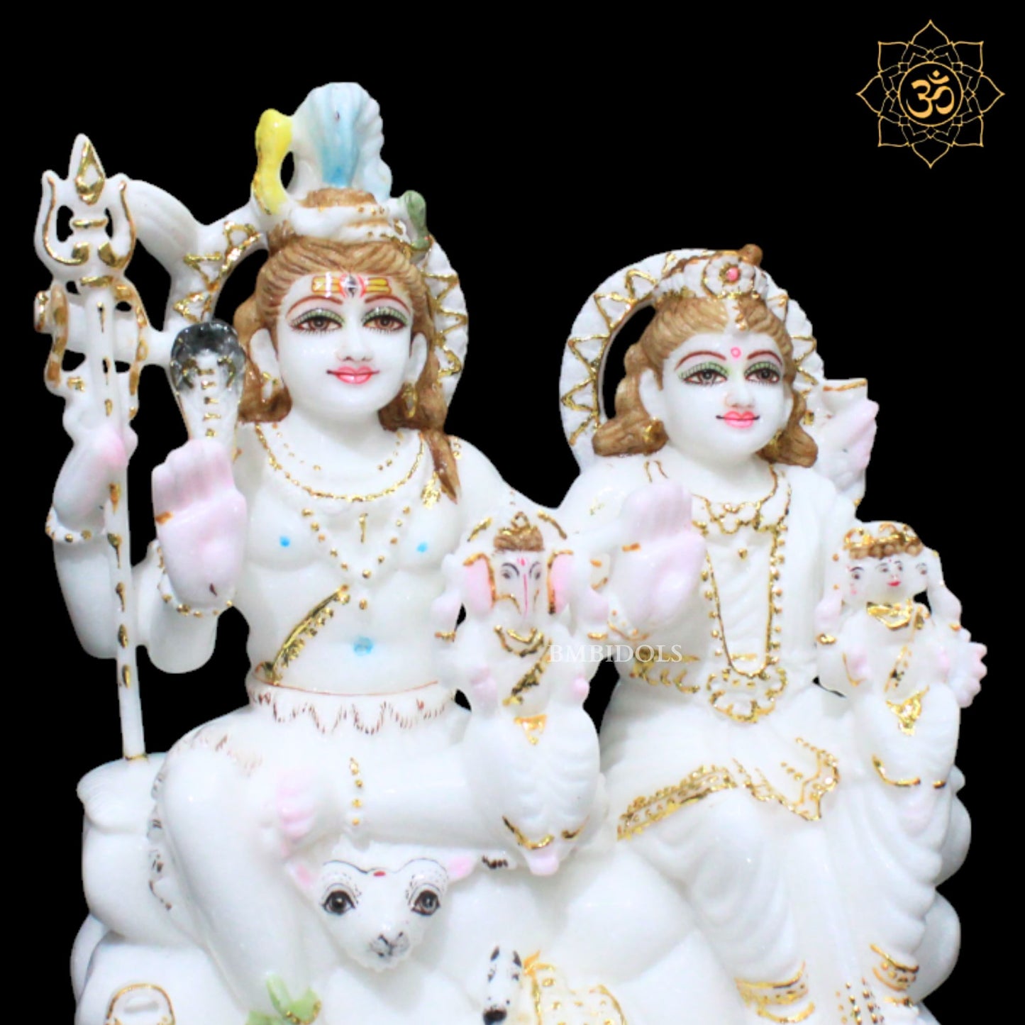 Shiv Parivar Marble Murti for Home Mandirs with Ganesh and Kartikeya