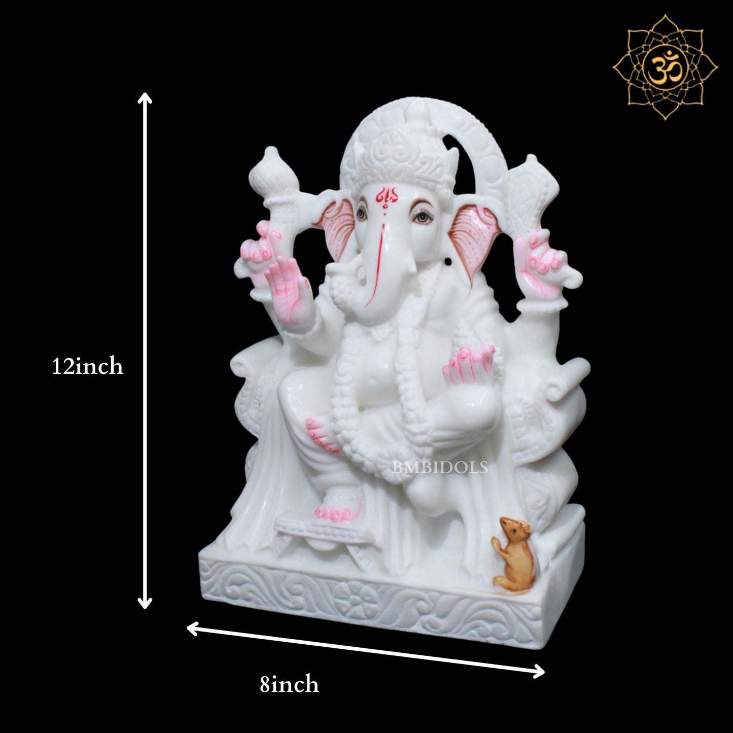 White Ganesh Marble Murti for Home Temples in 1feet Makrana Marble