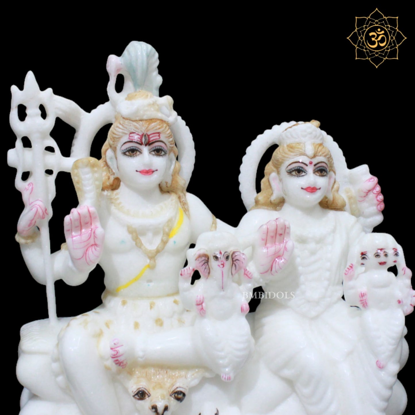 Marble Shiv Parivar Murti for Homes and Temples in 9inches in White Makrana