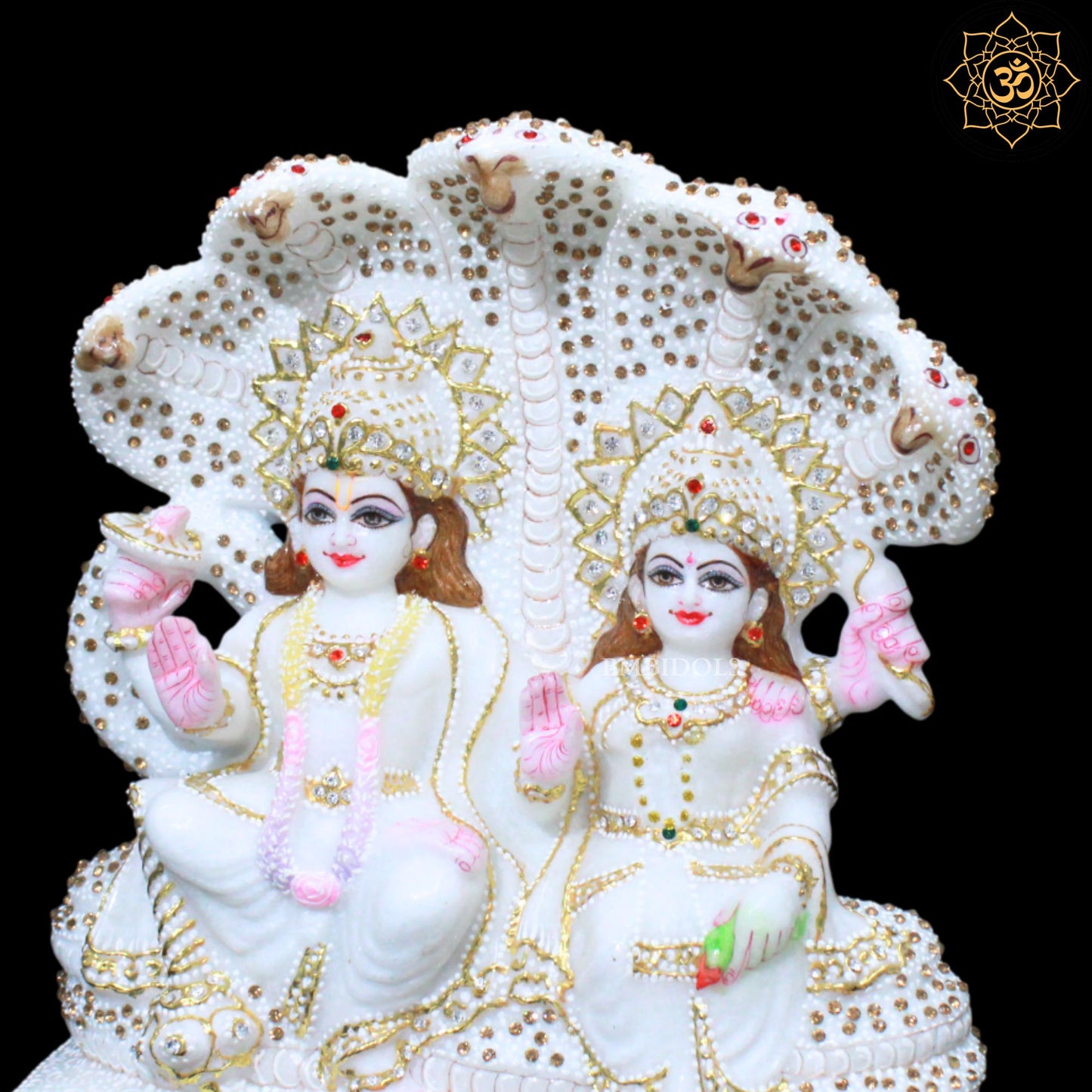 Lakshmi Narayan Marble Statue in Special Diamond Work in 12inches