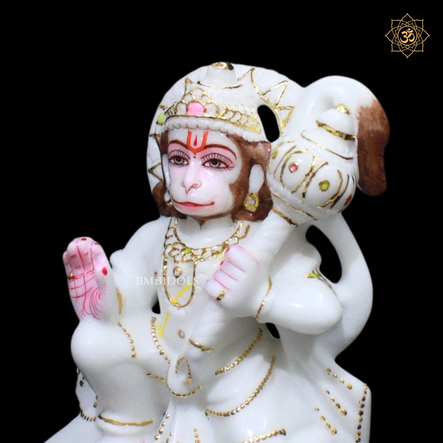 7inch Ashirwad Hanuman Murti in Makrana Marble for Ghar Mandir