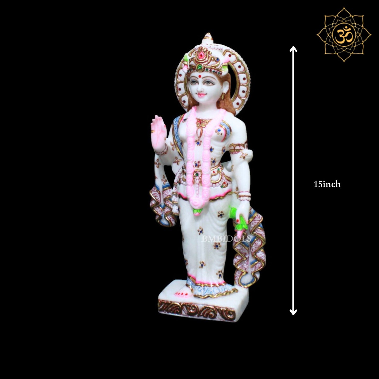 Radha Krishna Marble Murti in Diamond and Cut Gold Work with Peacock