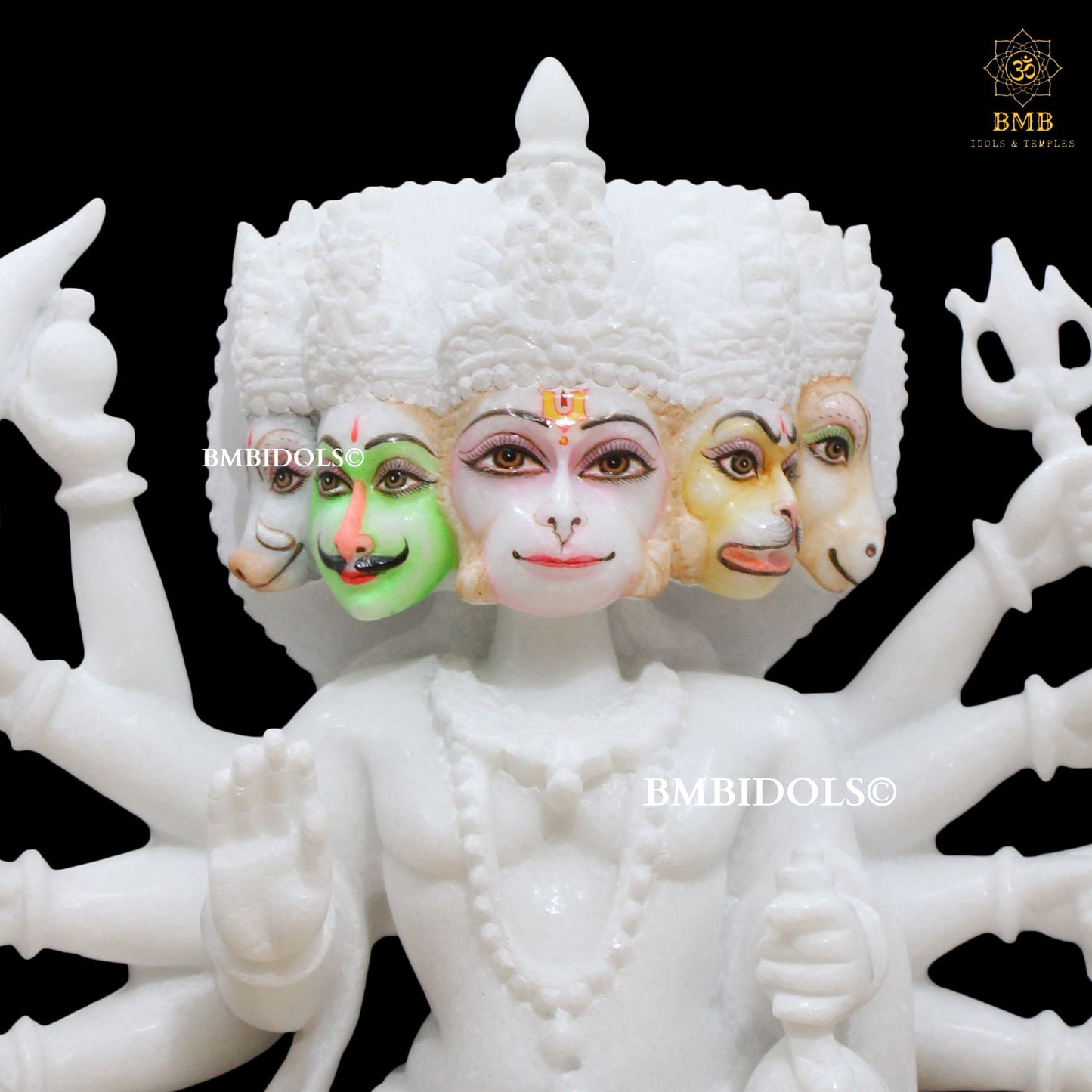 White Marble Panchmukhi Hanuman Statue in 15inches for Homes & Temples