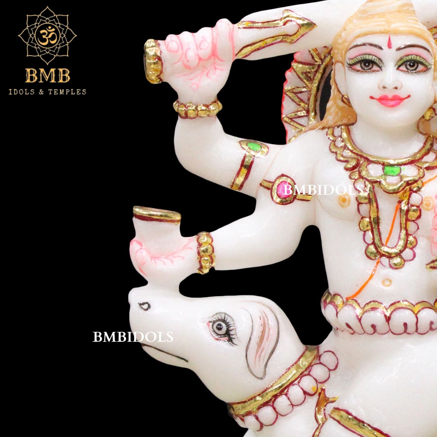 Marble Kal Bhairav Baba Murti made in Makrana Marble in 9inch