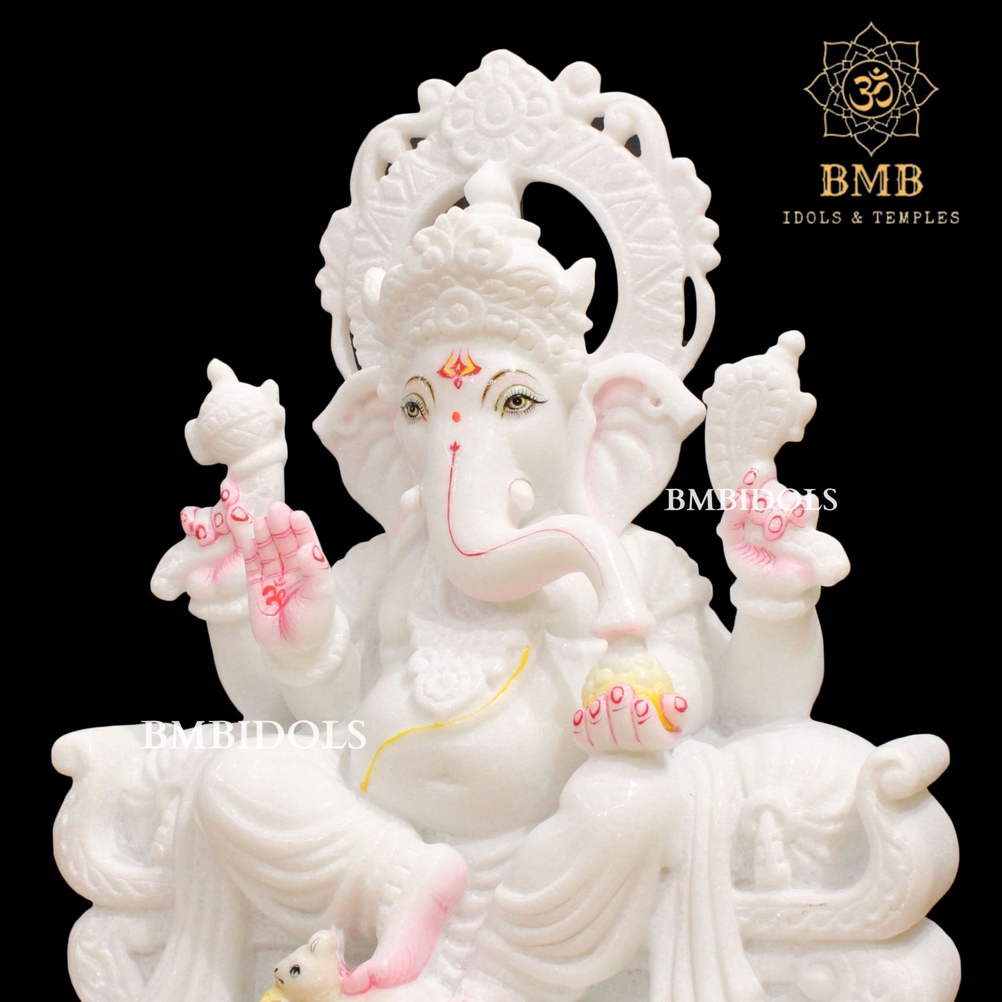 White Marble Ganesh Statue in 15inches for Homes in Makrana Marble