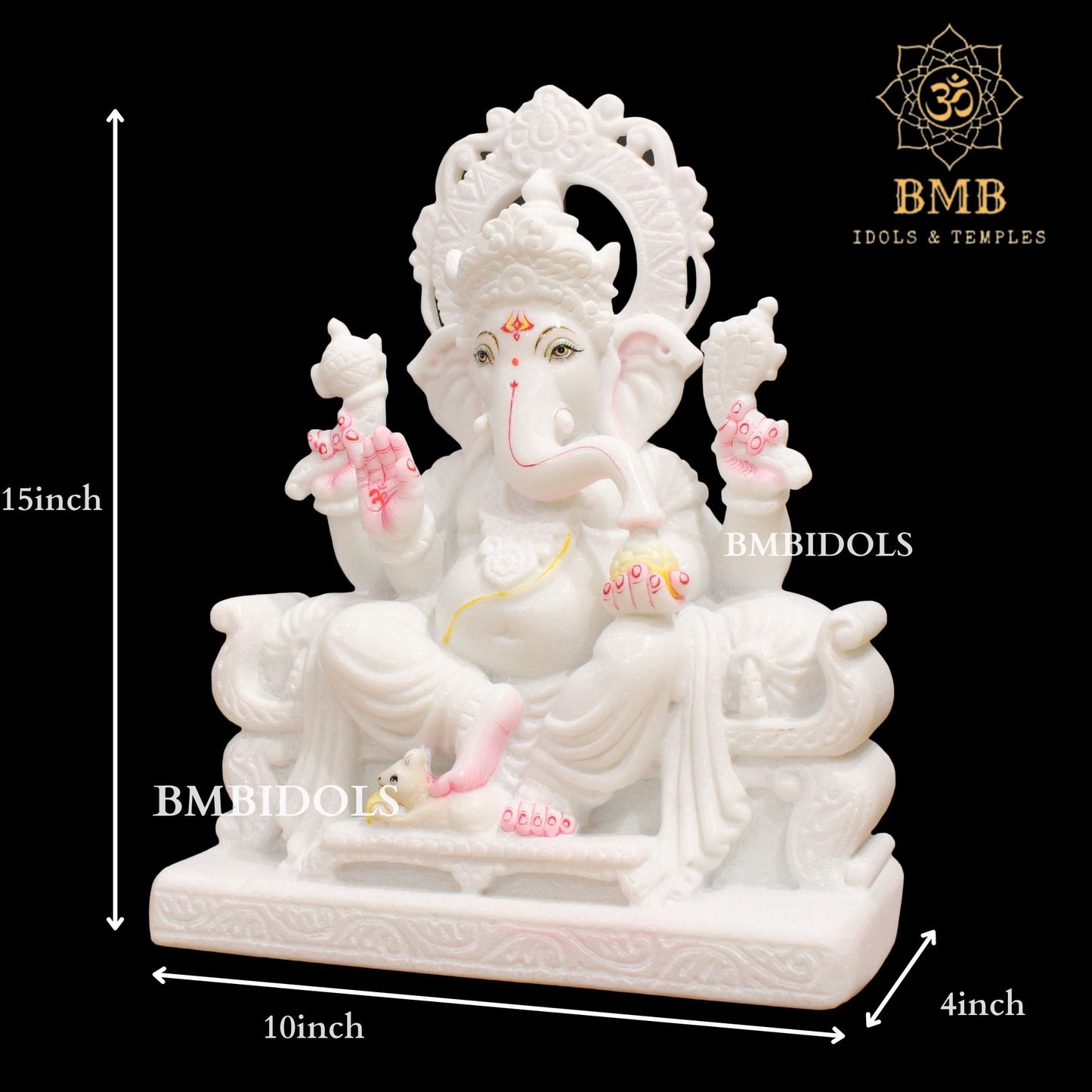 White Marble Ganesh Statue in 15inches for Homes in Makrana Marble