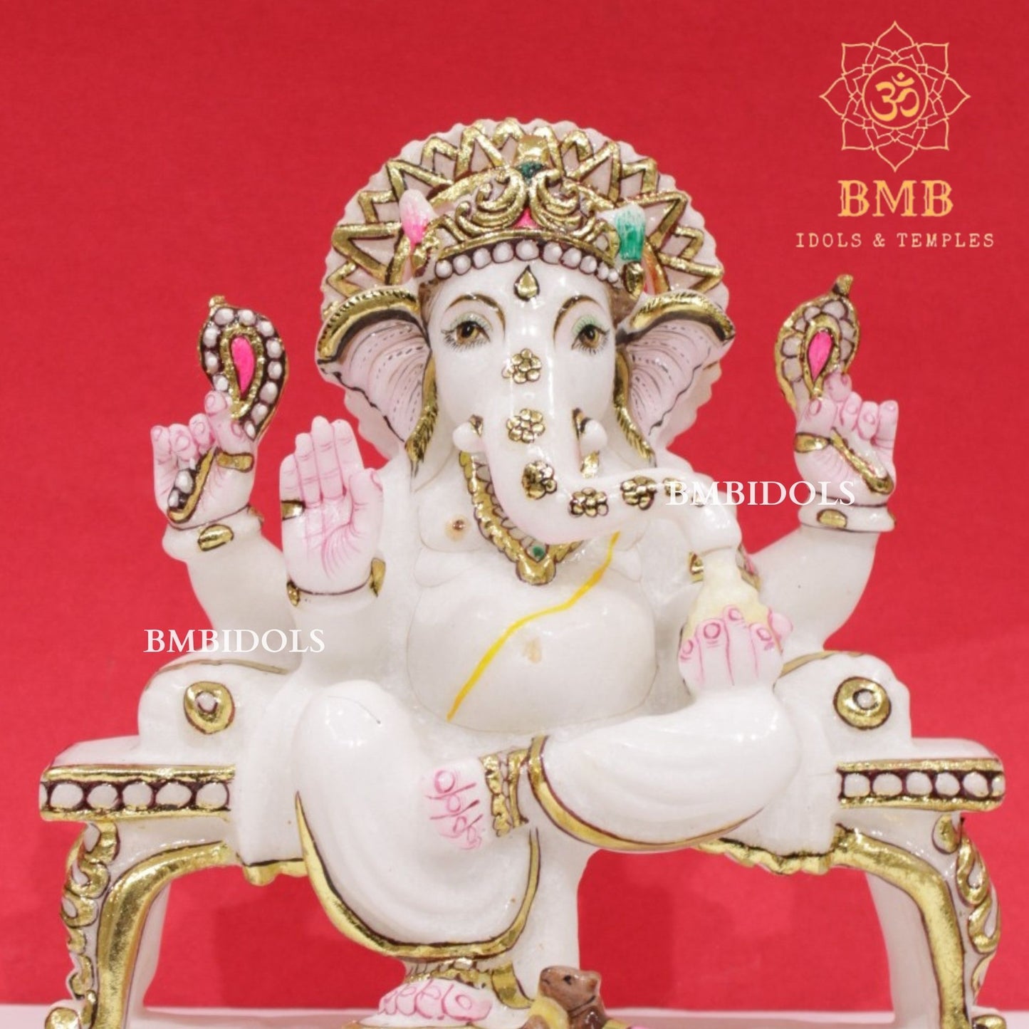Marble Ganesh Murti in Makrana Marble in 9inches for Homes