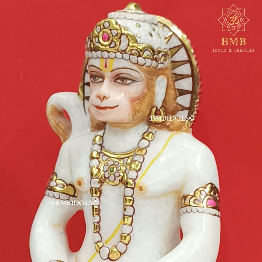 Marble Hanuman Statue in Sitting Posture made in Makrana Marble