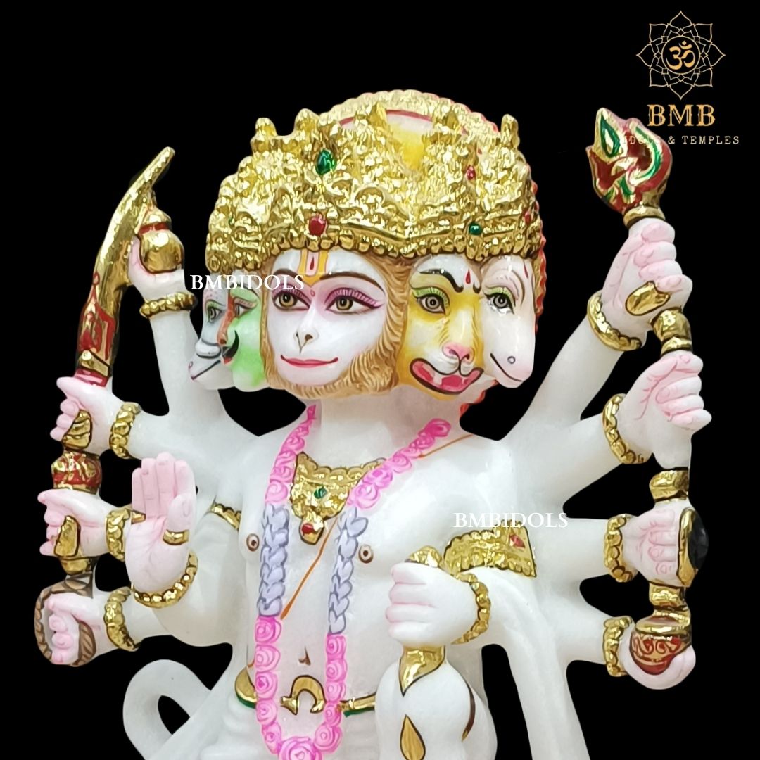 Marble Panchmukhi Hanuman Statue made in Makrana Marble in 12inches