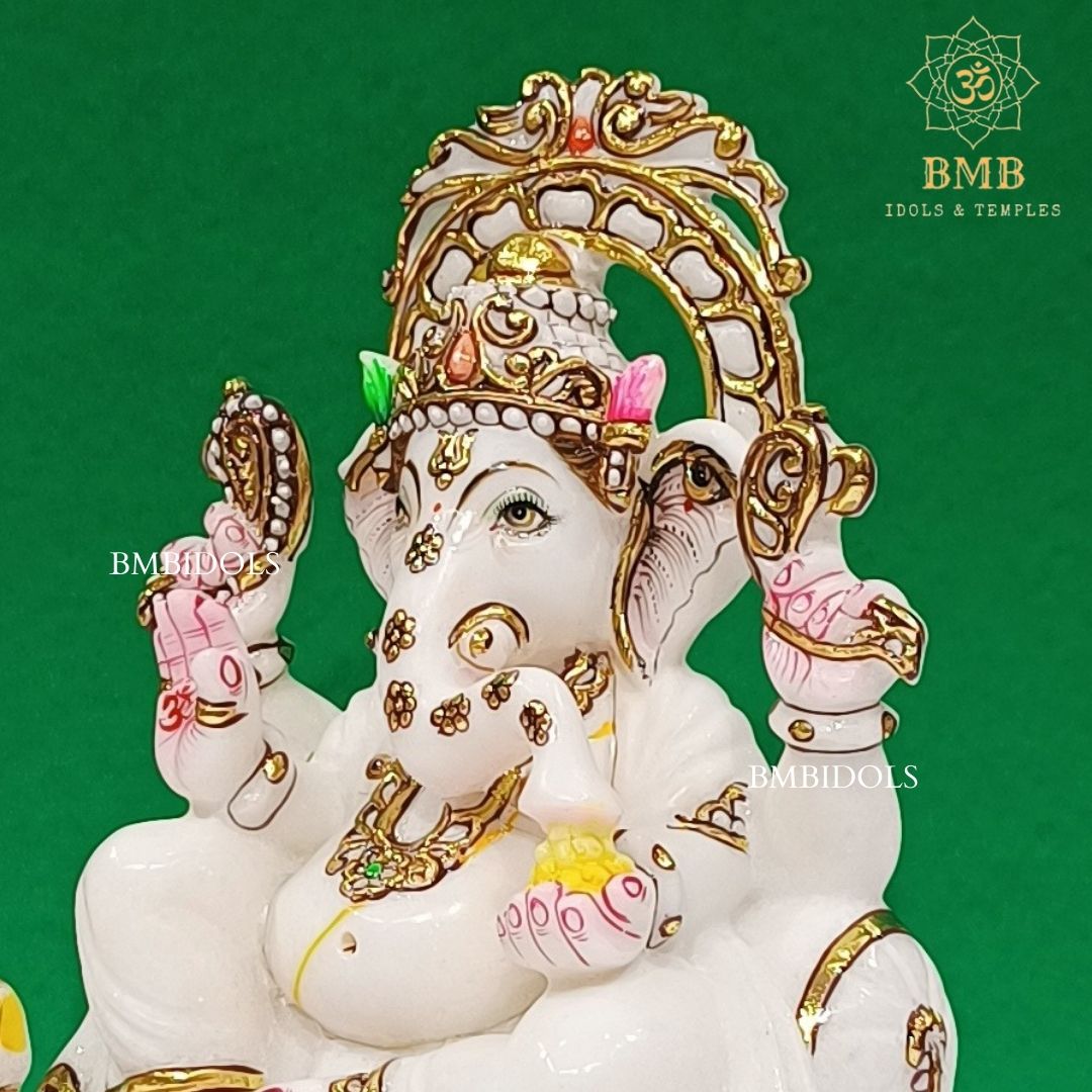 Marble Ganesh Murti made in Makrana white Marble in 9inches