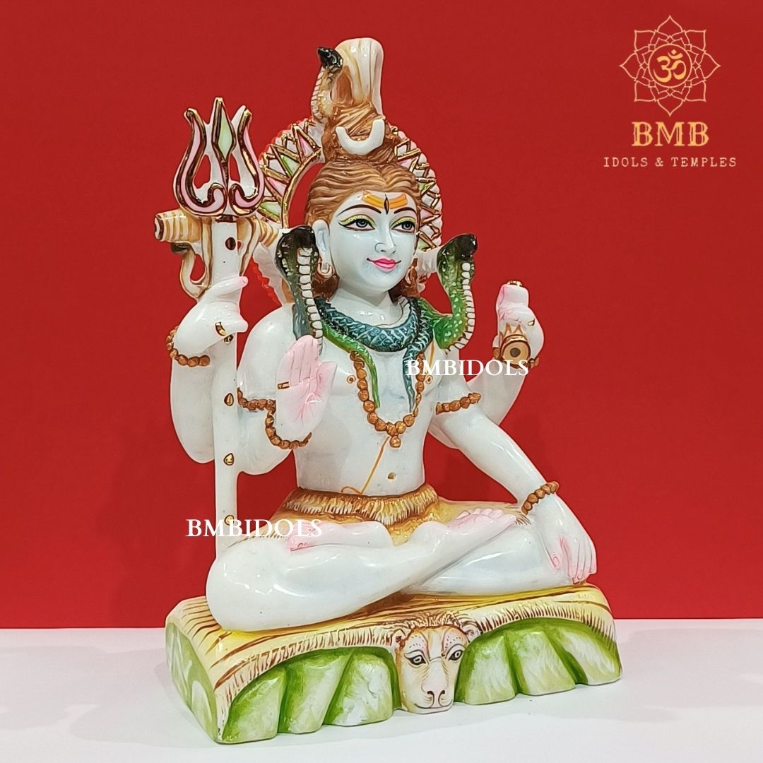 Marble Shiva Statue with four Hands made in Makrana Marble in 15inches