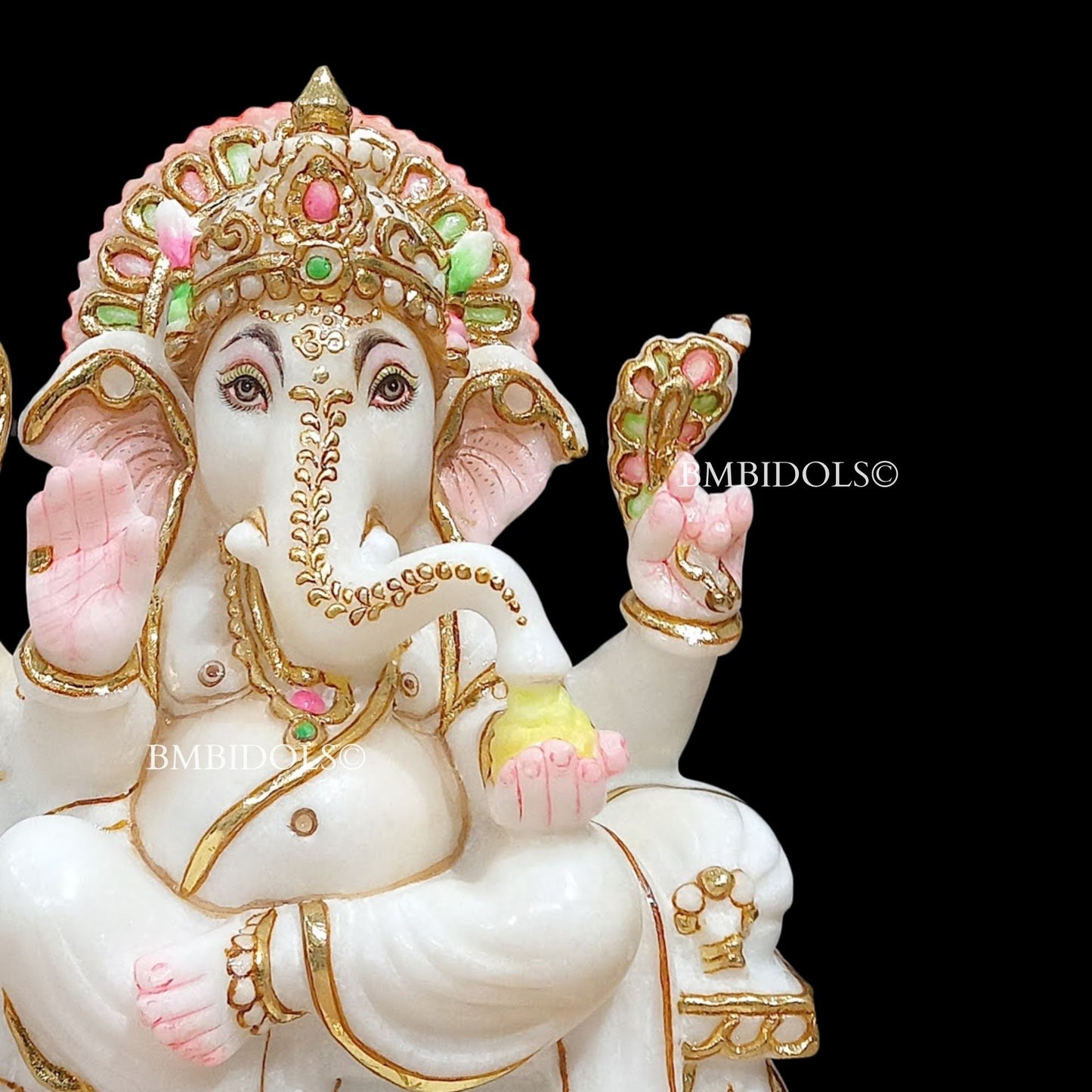 Marble Ganesh Statue Sitting on the Chowki made in White Marble in 9inch