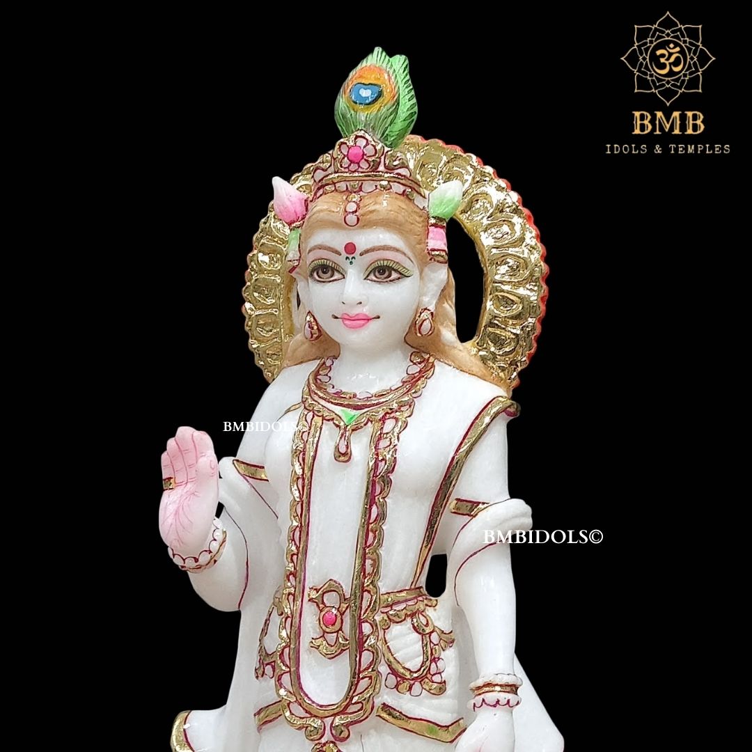 Marble Radha Krishna Murti Standing on Lotus Flower made in 15inches