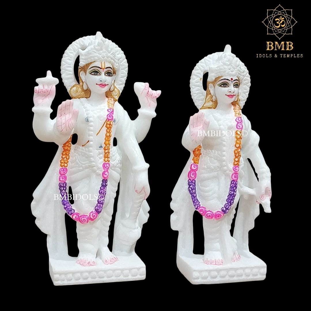 White Makrana Marble Lakshmi Narayan Murti in 10inches