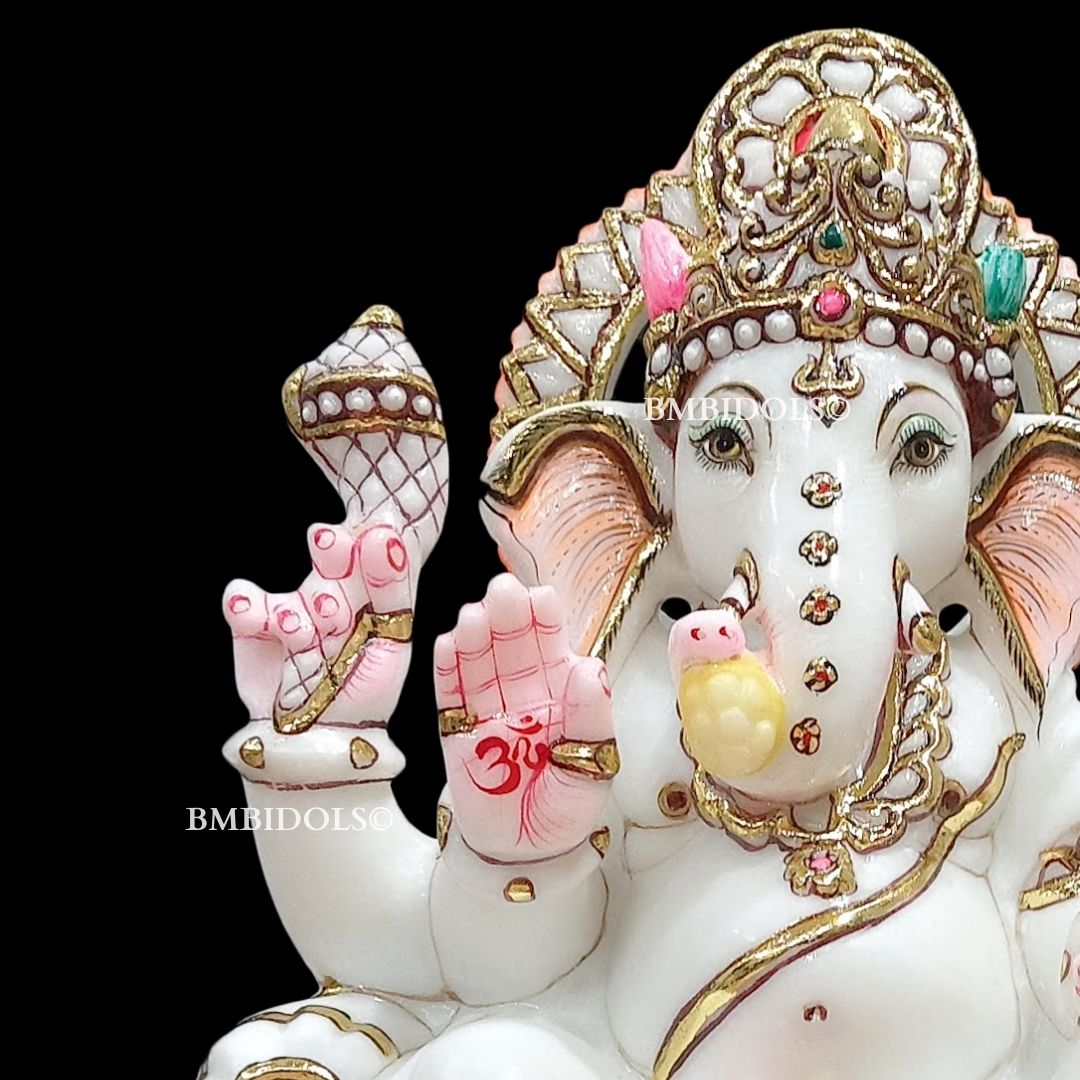 Marble Ganesh Ji Statue made in white Makrana Marble in 12inches