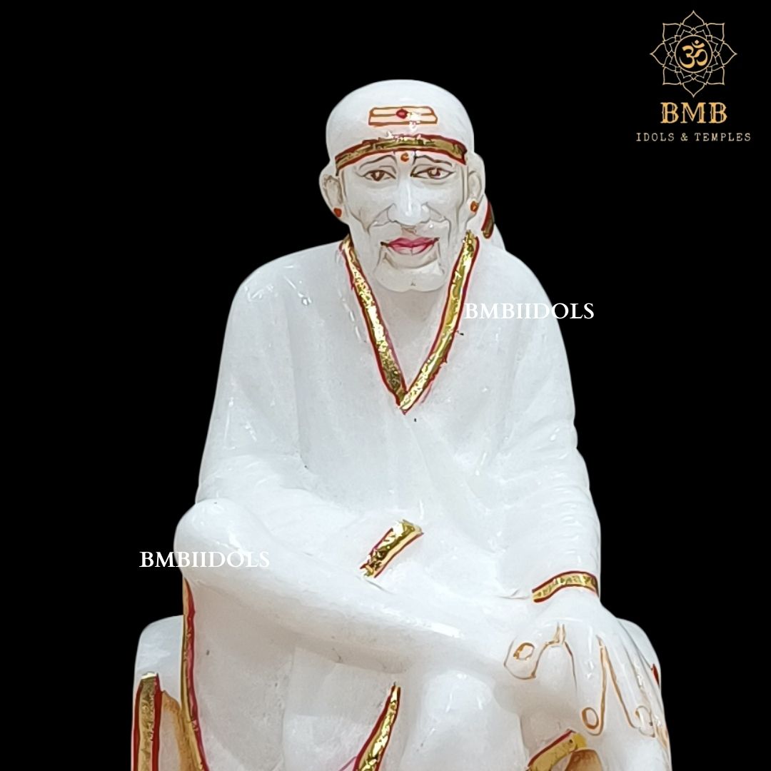 Small Marble Shridi Sai Baba Murti made in Natural white Makrana Marble in 7inch