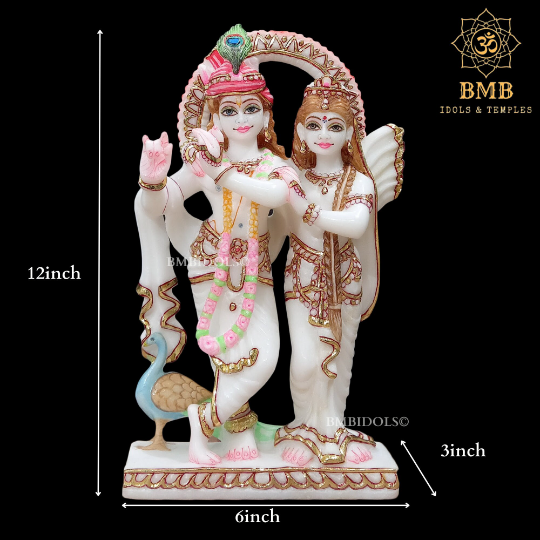 12inch Radha Krishna Marble Murti for Homes and Temple in 12inches