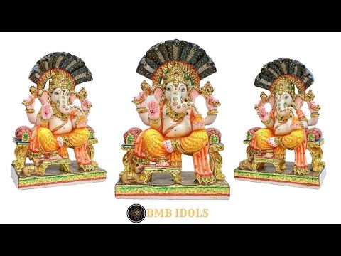 Painted Marble Ganesh Statue for Home and Temples in 12inches