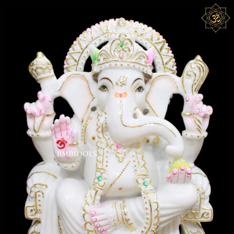 White Marble Ganpati Murti in 15inches with Full Goldwork BMBIDOLS