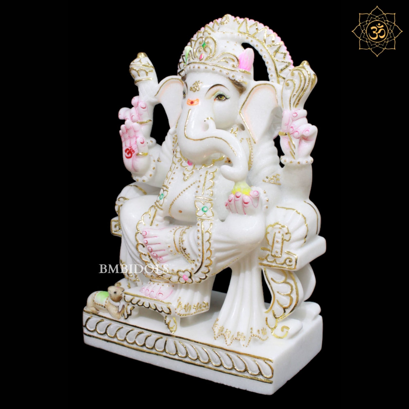 White Marble Ganpati Murti in 15inches with Full Goldwork BMBIDOLS