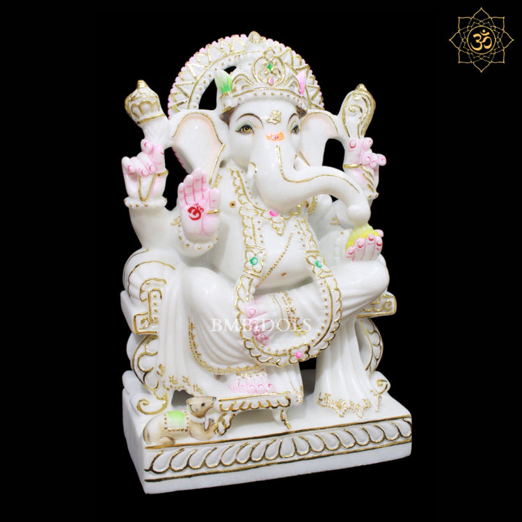 White Marble Ganpati Murti in 15inches with Full Goldwork BMBIDOLS