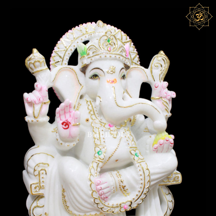 White Marble Ganpati Murti in 15inches with Full Goldwork BMBIDOLS