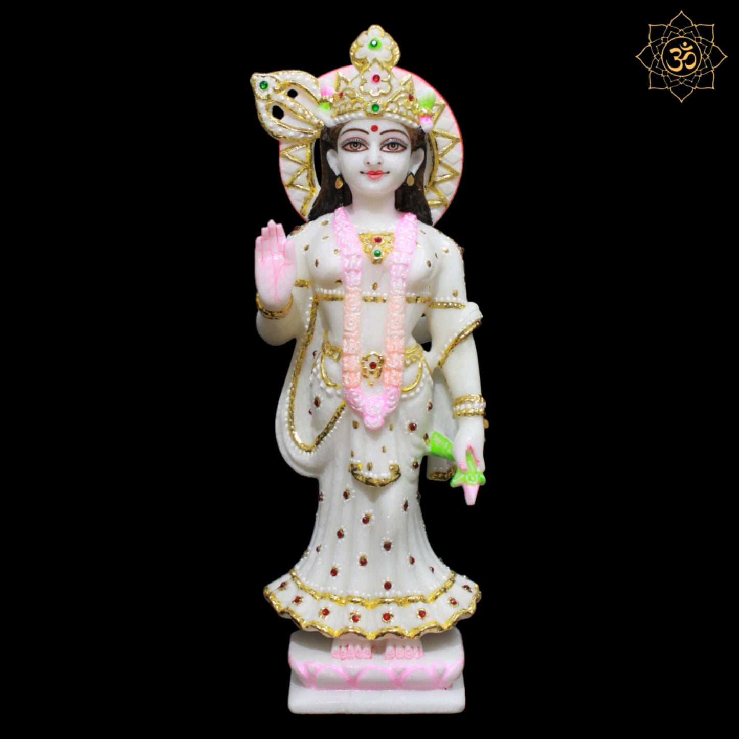 White Feather Radha Krishna Marble Murti for Homes and Temples in 15inches