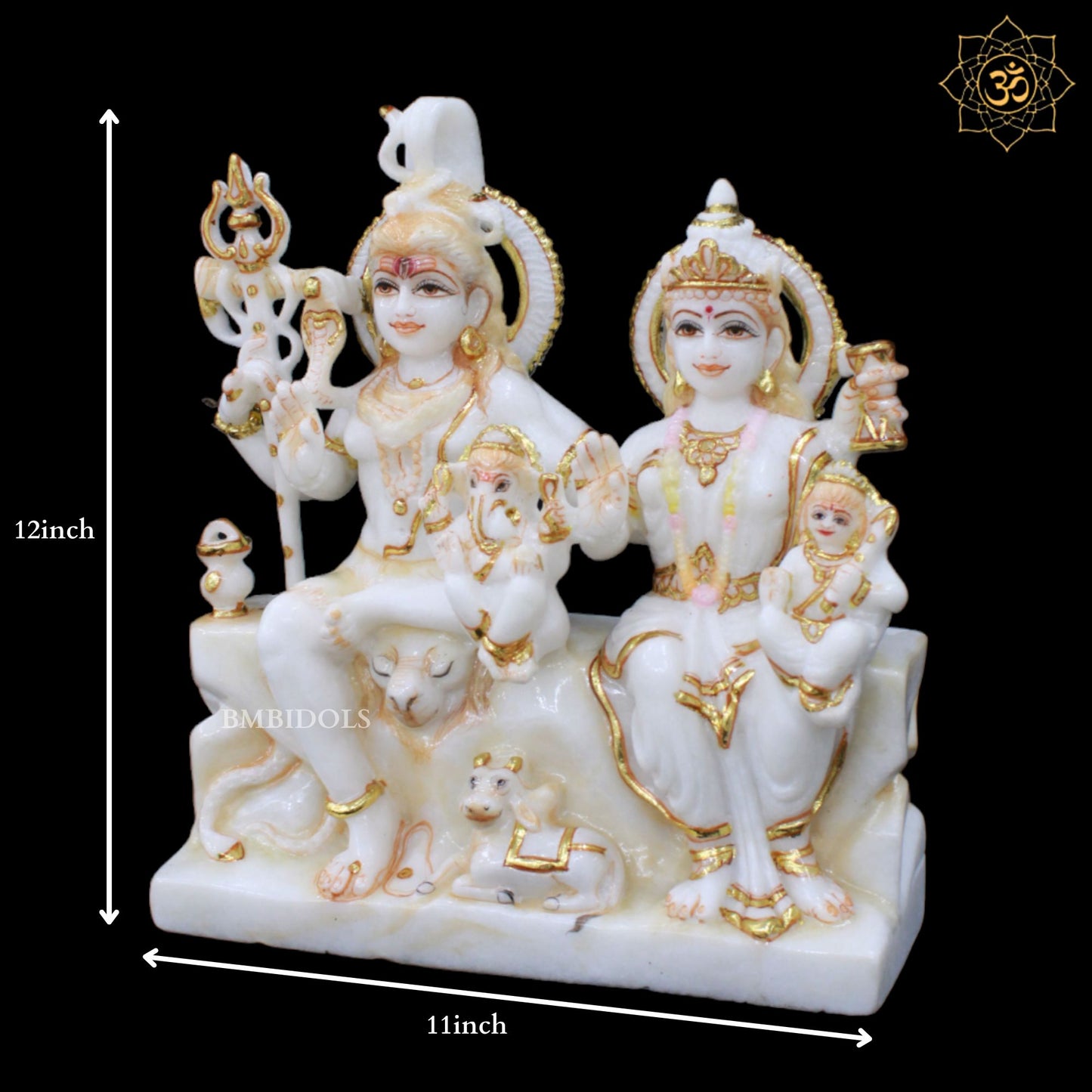 1Feet Marble Shiv Parivar with Parvati, Kartikeya & Ganesha for Home and Temples