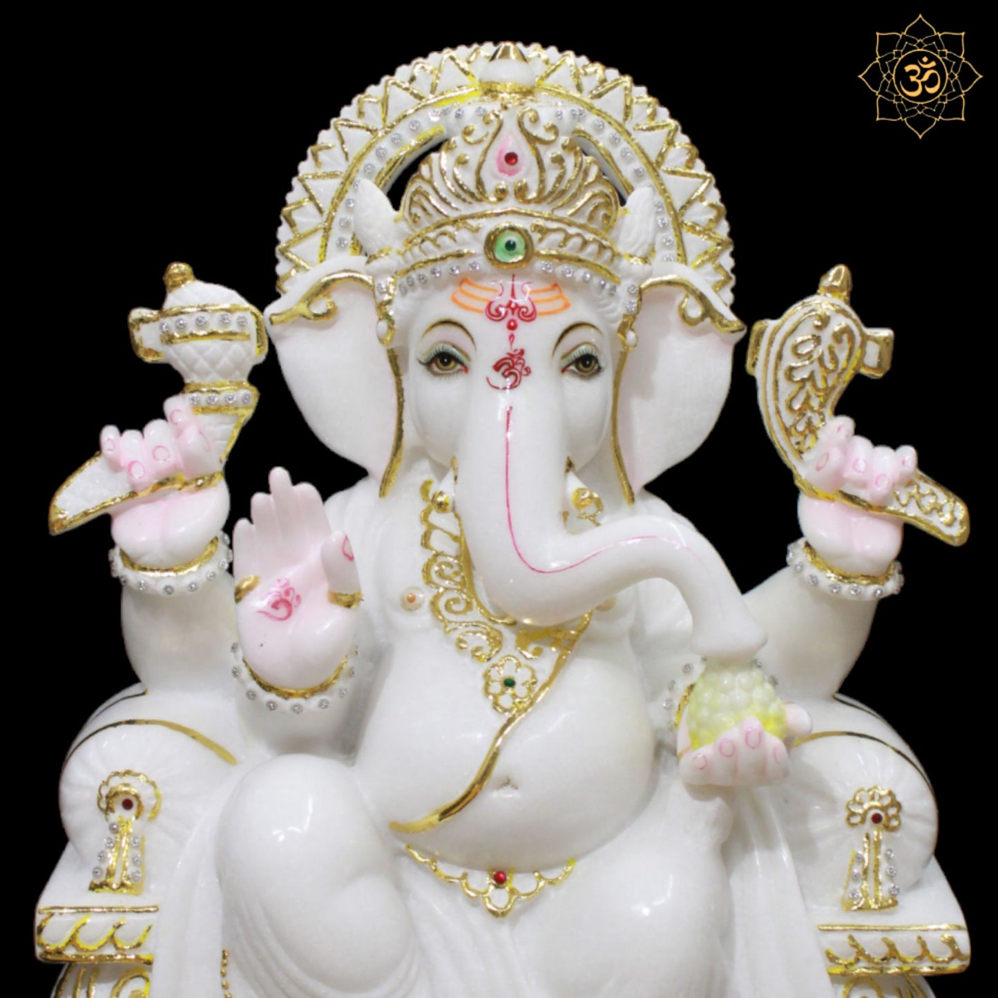 Chowki Marble Ganesh Murti made in pure white Marble for Homes and Temples
