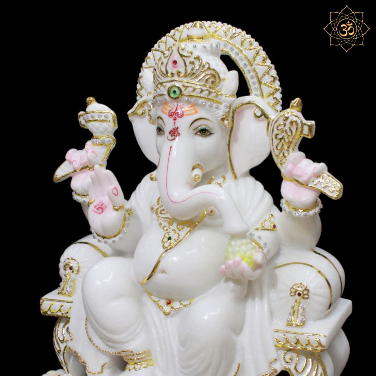 Chowki Marble Ganesh Murti made in pure white Marble for Homes and Temples