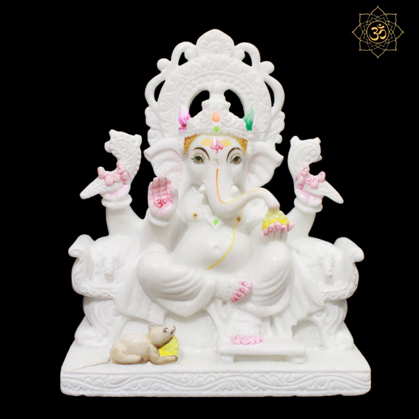 Double Kiran Marble Ganesh Statue in 12inches with Four Hands