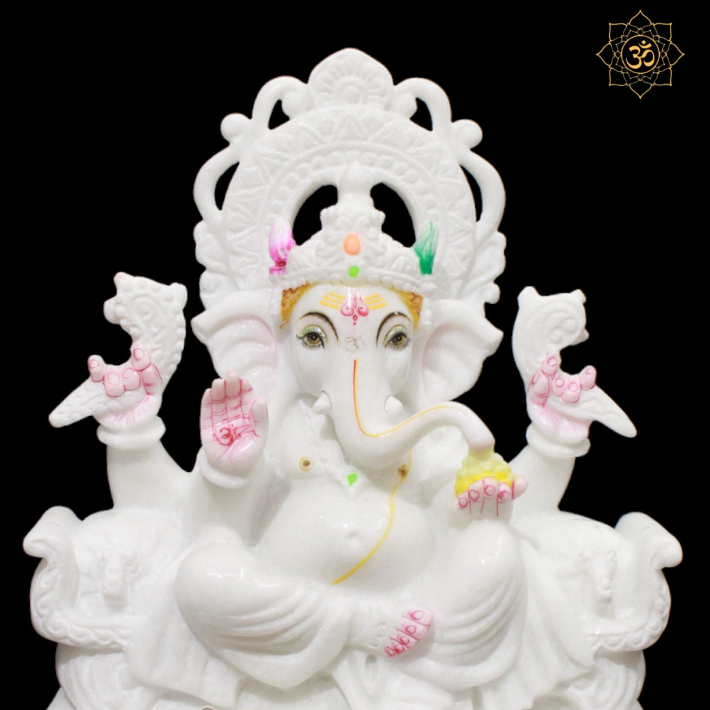 Double Kiran Marble Ganesh Statue in 12inches with Four Hands