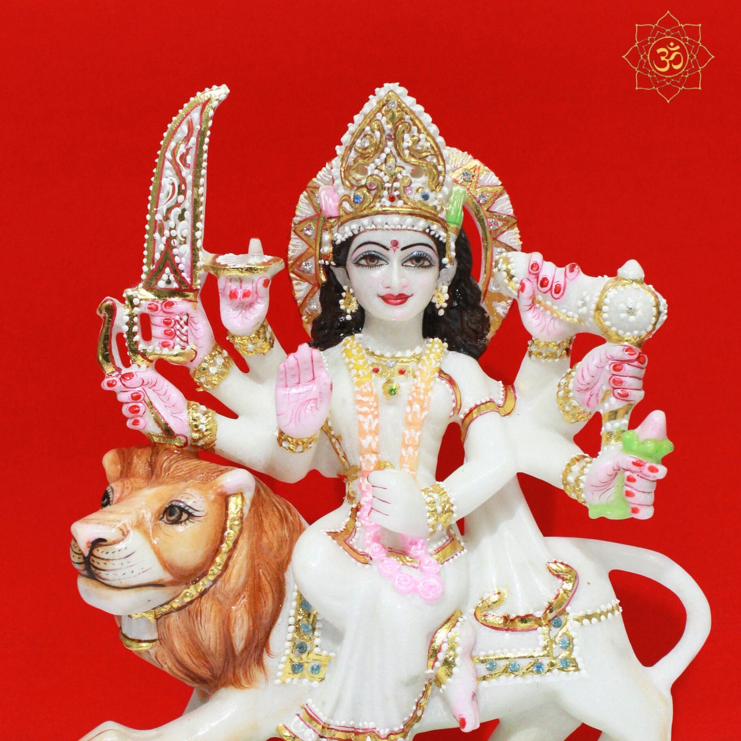 White Marble Durga Murti for Homes and Temples in 12inch
