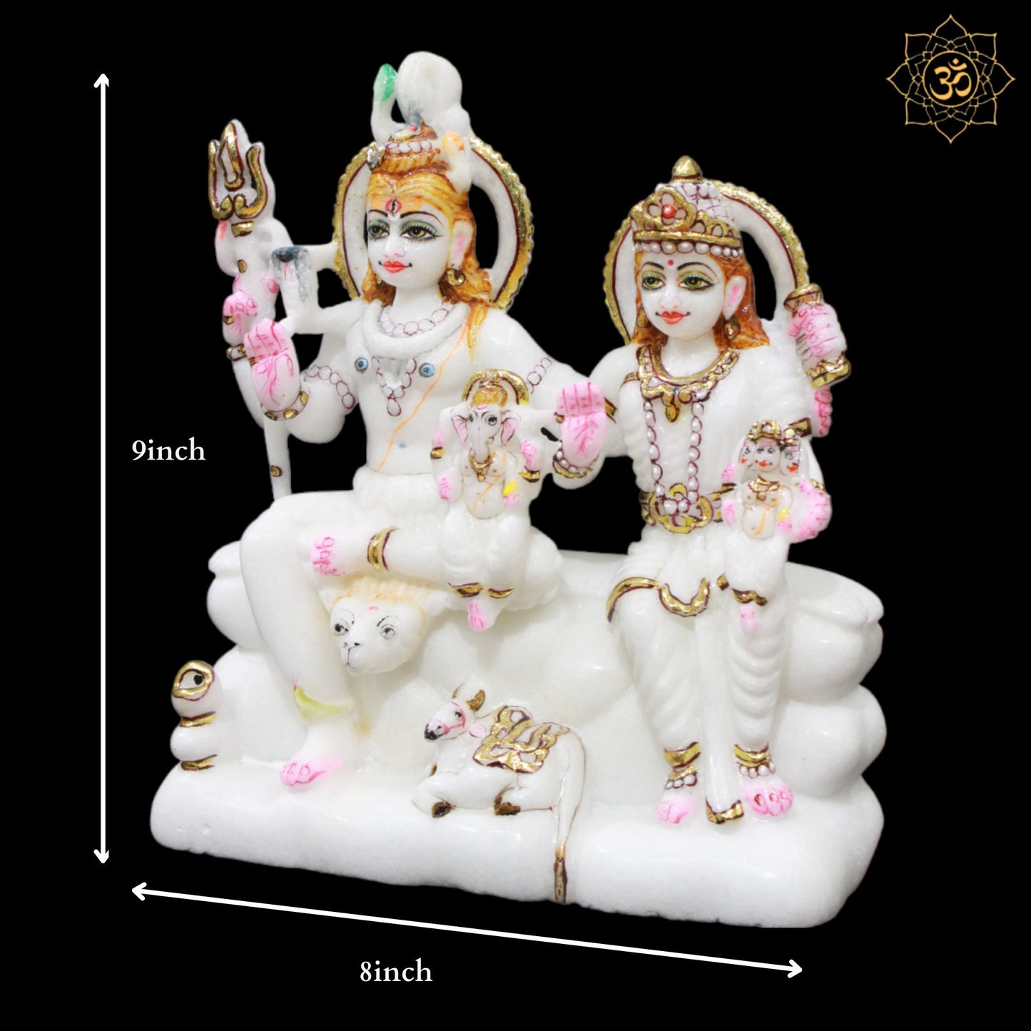 Shiv Parivati Marble Murti in 9inches for Homes and Temples