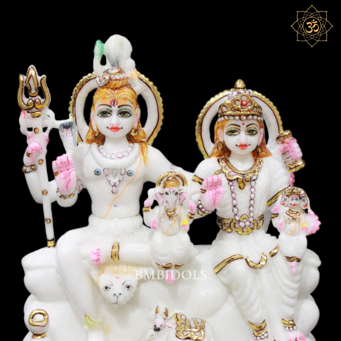 Shiv Parivati Marble Murti in 9inches for Homes and Temples