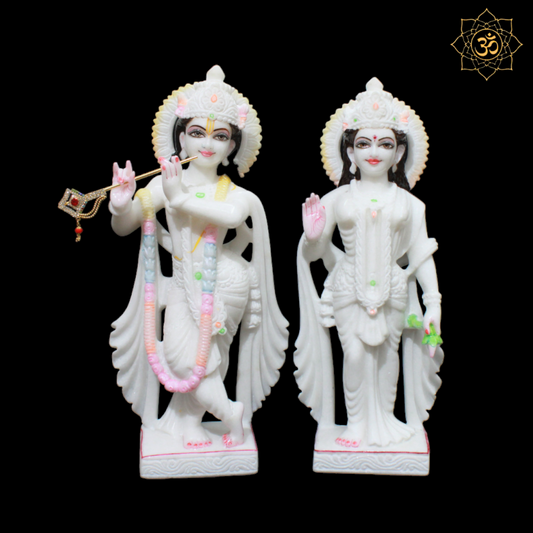 Pure White Marble Radha Krishna Murti made in Makrana Marble in 15inches