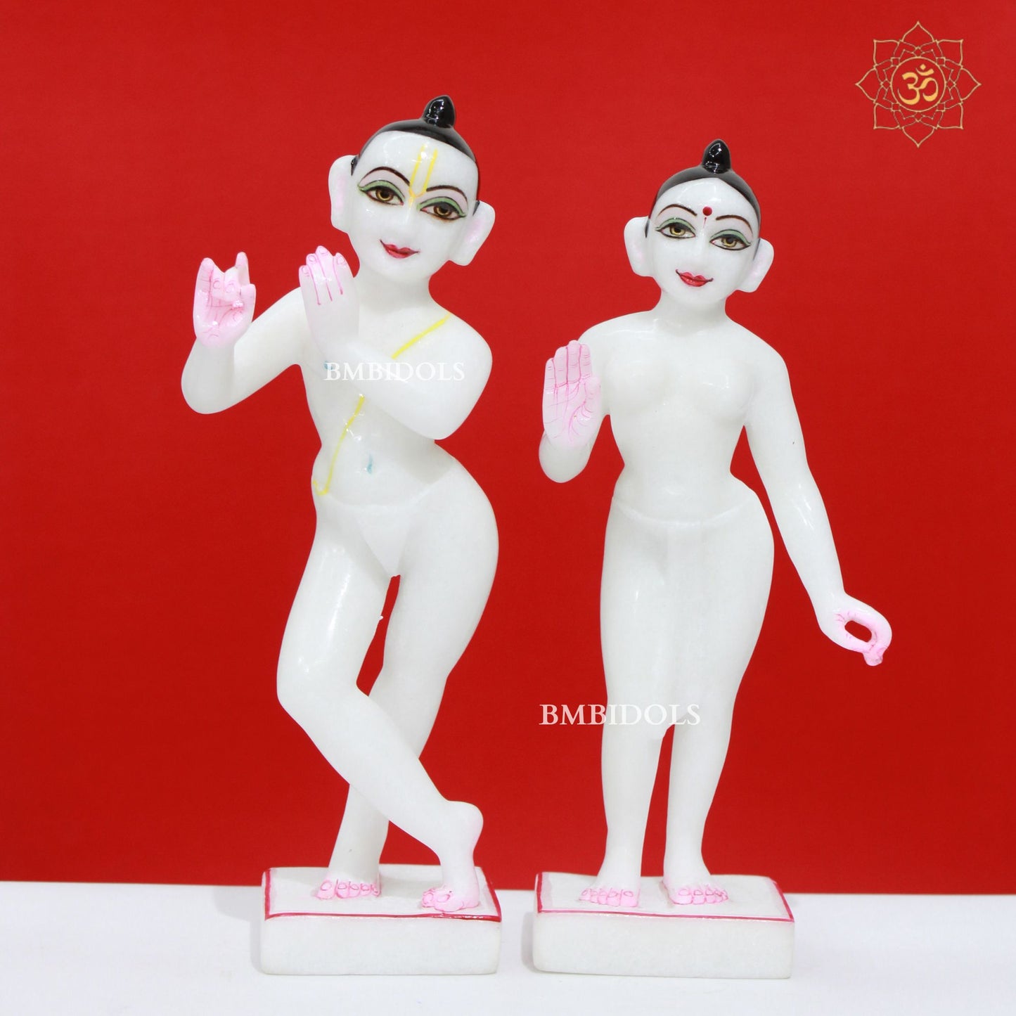 White Iskcon Radha Krishna Marble Murti in 11inches