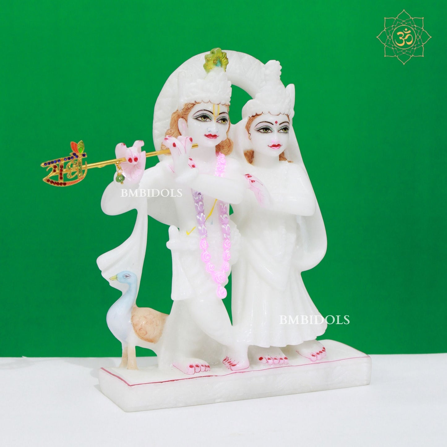 Pure White Stone Marble Radha Krishna Idol made in 9inches