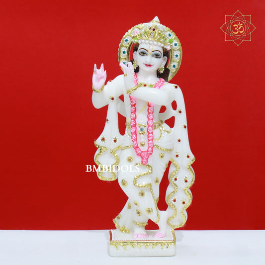 White Marble Radha Krishna Murti with Diamond Work in 12inches