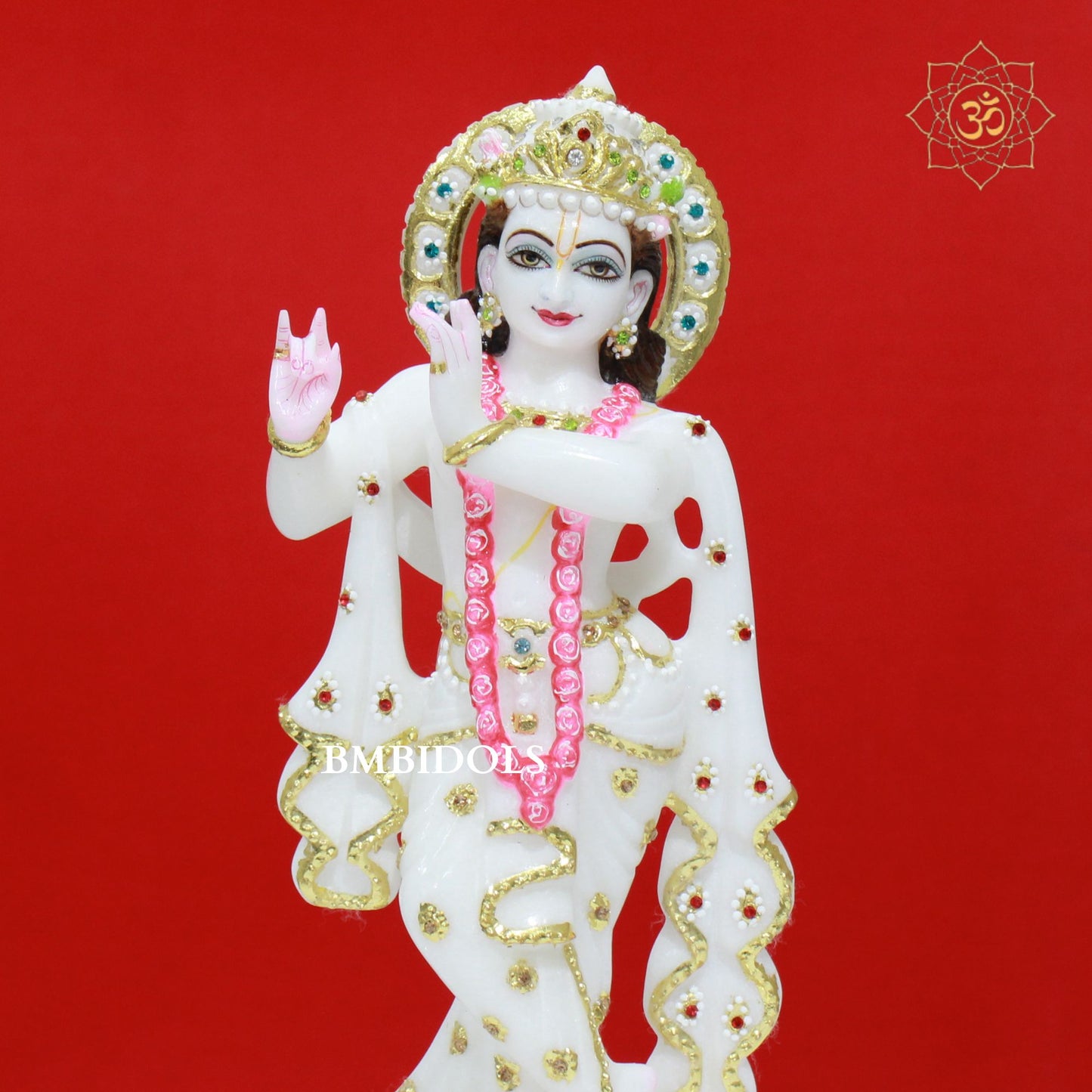 White Marble Radha Krishna Murti with Diamond Work in 12inches
