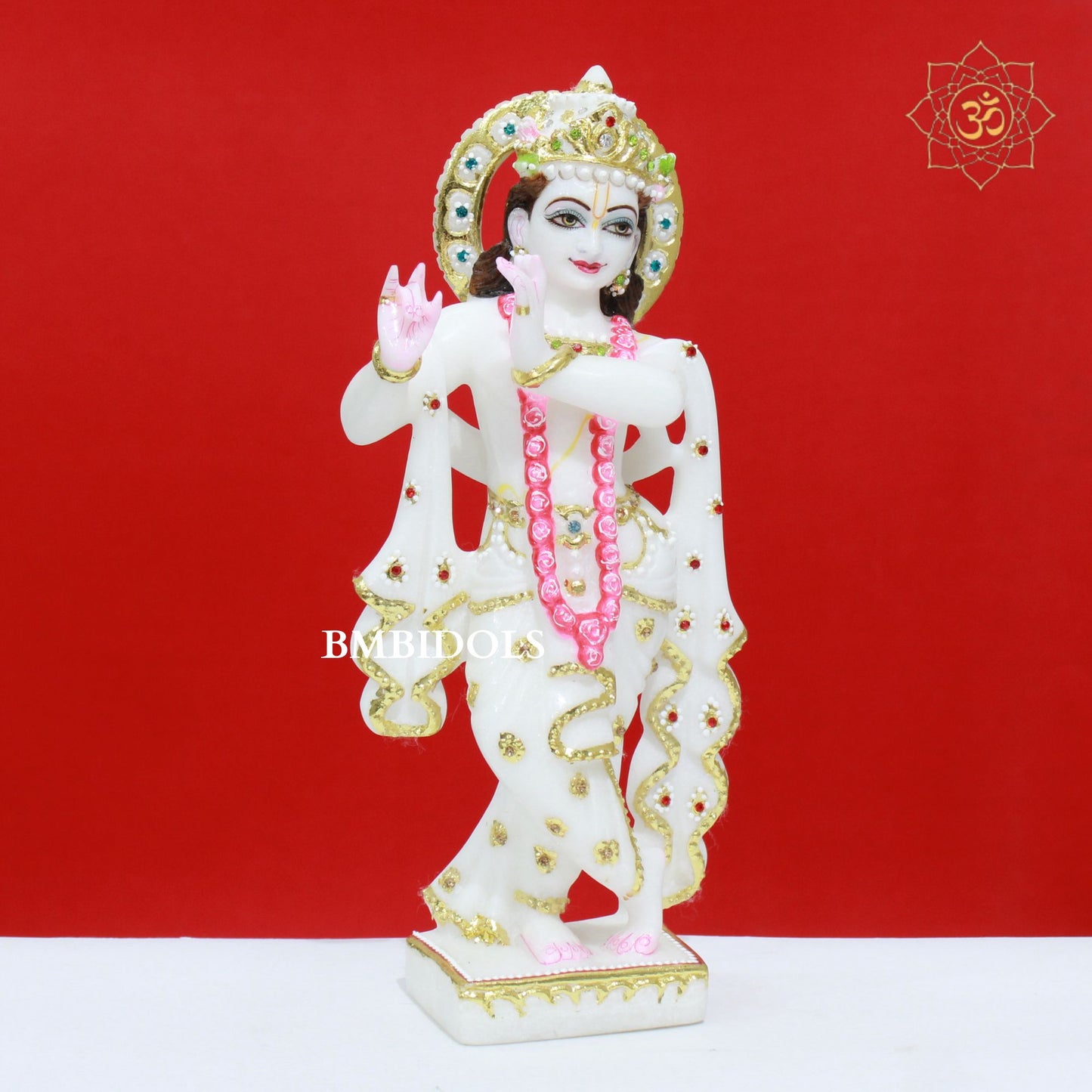 White Marble Radha Krishna Murti with Diamond Work in 12inches